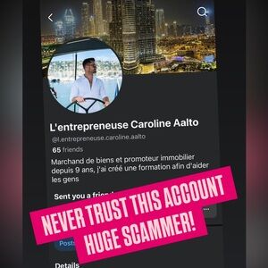 L’entrepreneuse Caroline Aalto NEVER TRUST ANY ACCOUNT with this man’s image